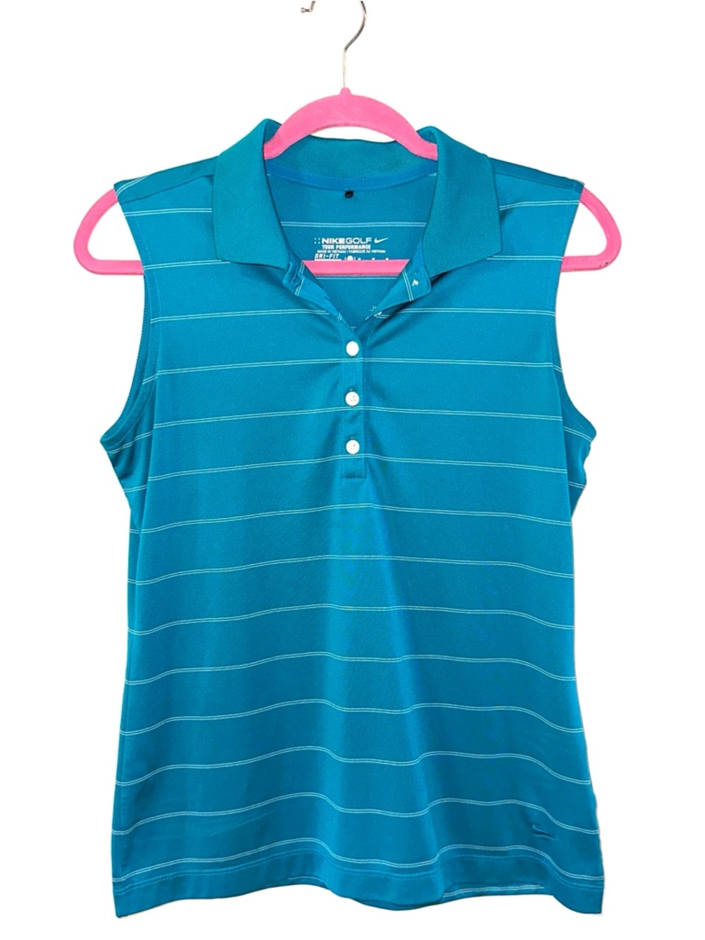 Nike Golf Performance Womens Teal Striped Sleeveless Polo Size Medium
